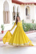 Load image into Gallery viewer, Yellow Elegant Vichitra Silk Sequin Embroidered Gown with Dupatta – Designer Full-Sleeve Square Neck Gown with Cotton Lining &amp; 3-Meter Flair ClothsVilla