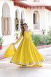 Load image into Gallery viewer, Yellow Elegant Vichitra Silk Sequin Embroidered Gown with Dupatta – Designer Full-Sleeve Square Neck Gown with Cotton Lining &amp; 3-Meter Flair ClothsVilla