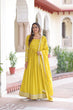 Load image into Gallery viewer, Yellow Elegant Vichitra Silk Sequin Embroidered Gown with Dupatta – Designer Full-Sleeve Square Neck Gown with Cotton Lining &amp; 3-Meter Flair ClothsVilla