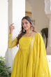 Load image into Gallery viewer, Yellow Elegant Vichitra Silk Sequin Embroidered Gown with Dupatta – Designer Full-Sleeve Square Neck Gown with Cotton Lining &amp; 3-Meter Flair ClothsVilla