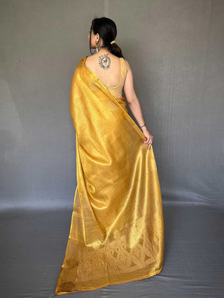 Yellow Elegant Woven Tissue Silk Saree with Gold Accents Party & Festive Wear ClothsVilla