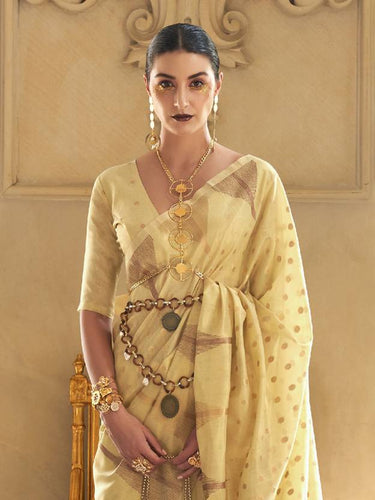 Yellow Embroidered Banarasi Tissue Saree with Tassels ClothsVilla