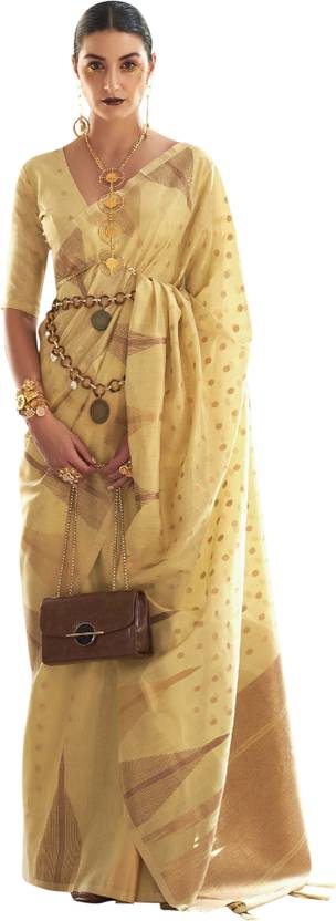 Yellow Embroidered Banarasi Tissue Saree with Tassels ClothsVilla Main image