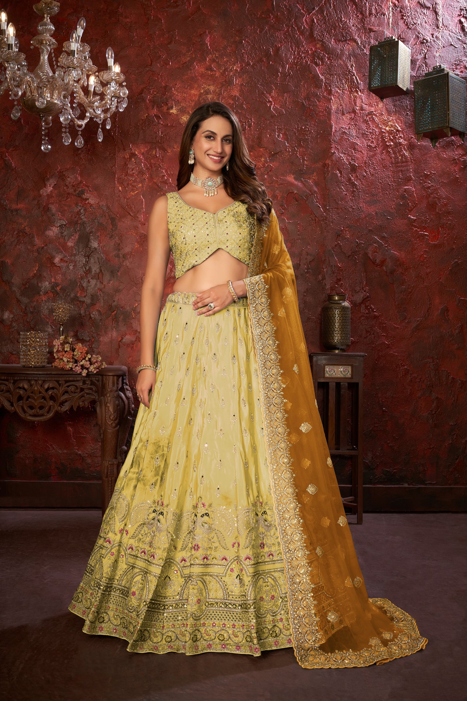 Yellow Embroidered Girlish Lehenga Choli Set ClothsVilla