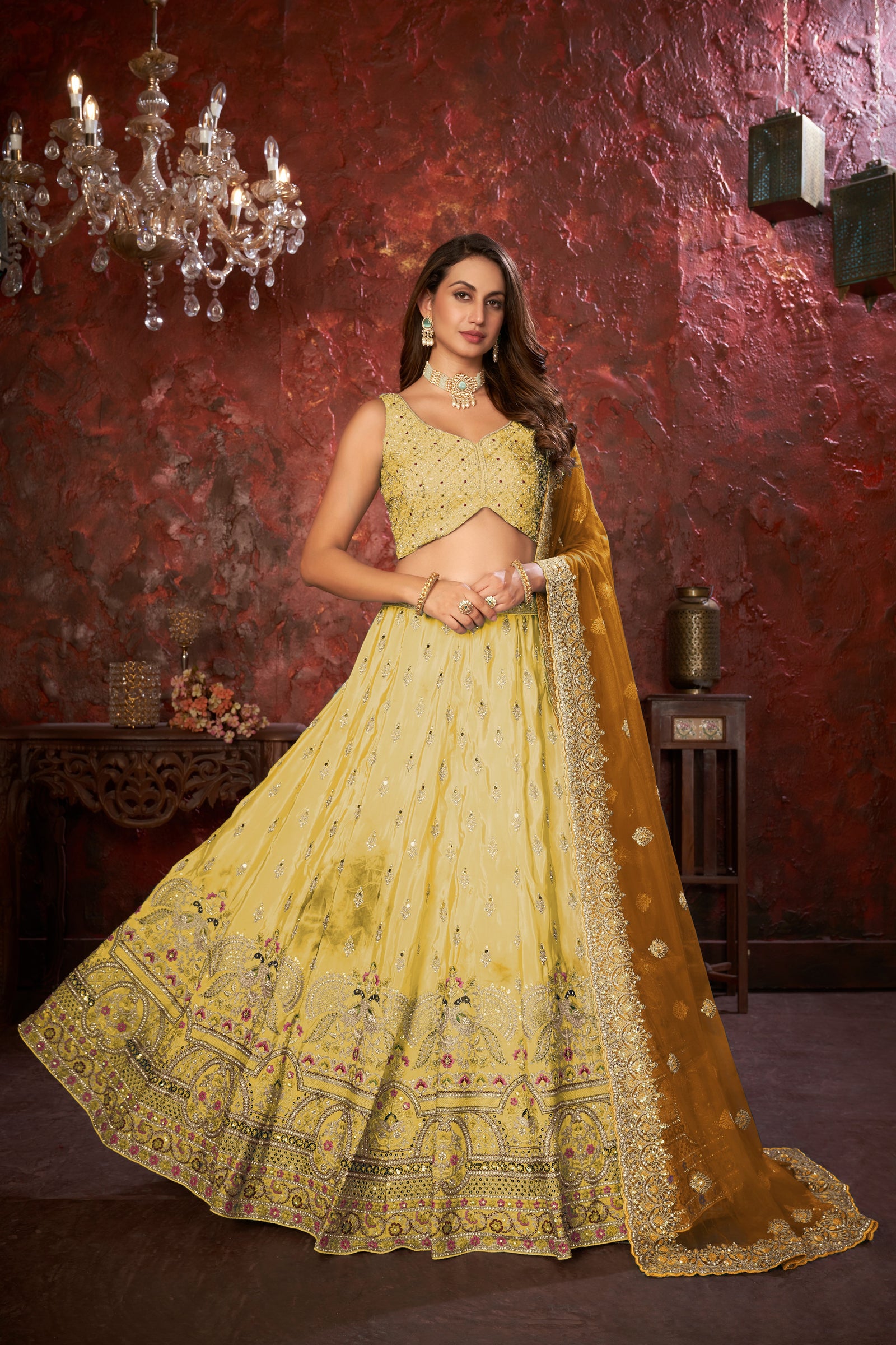 Yellow Embroidered Girlish Lehenga Choli Set ClothsVilla