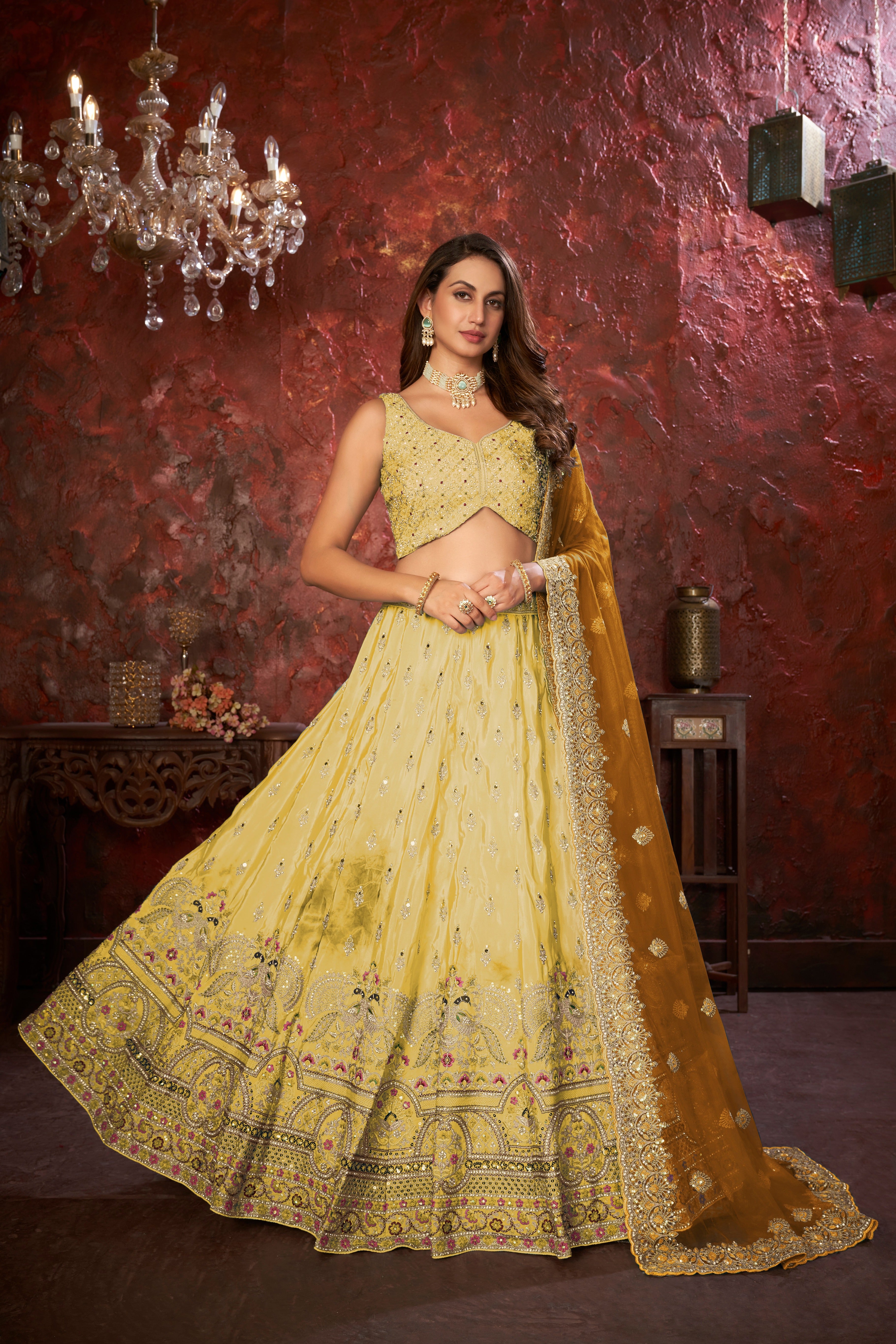 Yellow Embroidered Girlish Lehenga Choli Set ClothsVilla