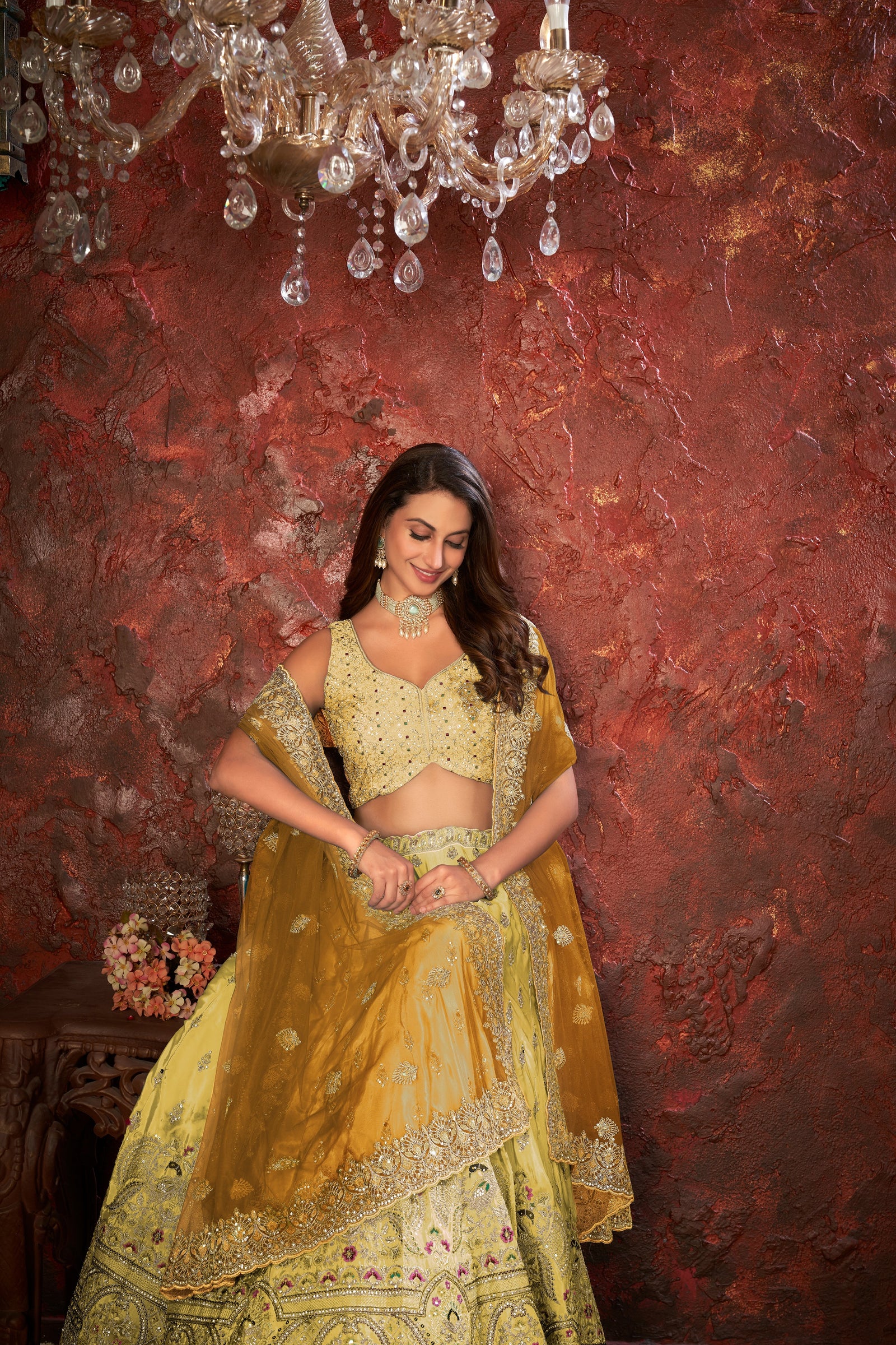 Yellow Embroidered Girlish Lehenga Choli Set ClothsVilla