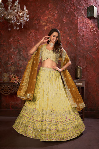 Yellow Embroidered Girlish Lehenga Choli Set ClothsVilla