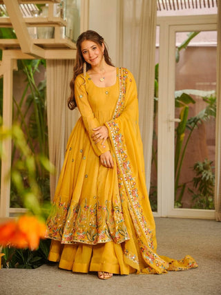 Yellow Embroidered Gown Sharara Set ClothsVilla