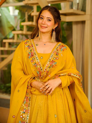 Yellow Embroidered Gown Sharara Set ClothsVilla
