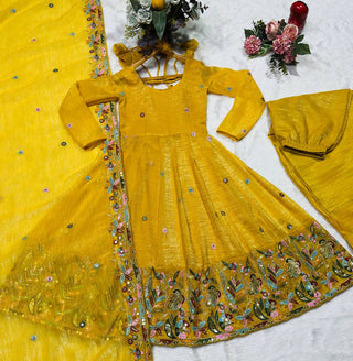 Yellow Embroidered Gown Sharara Set ClothsVilla