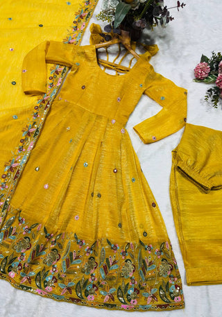 Yellow Embroidered Gown Sharara Set ClothsVilla