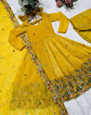 Yellow Embroidered Gown Sharara Set ClothsVilla
