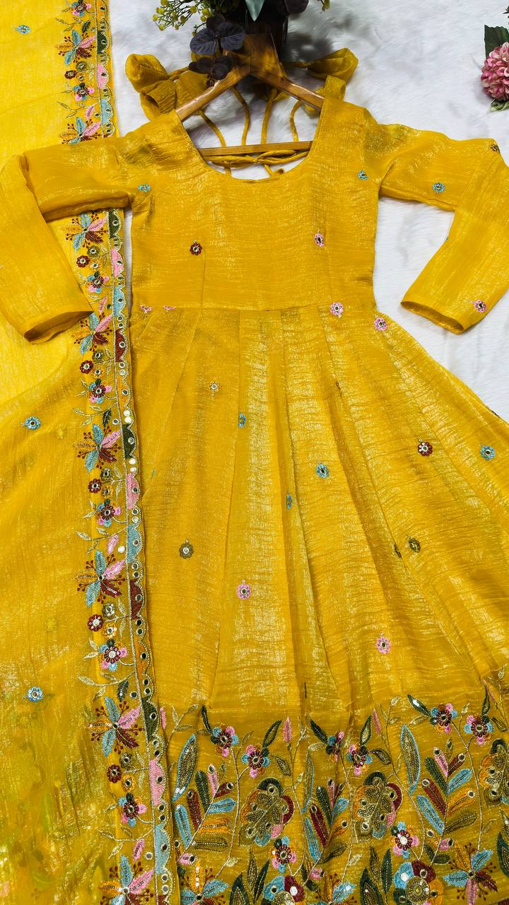 Yellow Embroidered Gown Sharara Set ClothsVilla