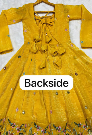 Yellow Embroidered Gown Sharara Set ClothsVilla