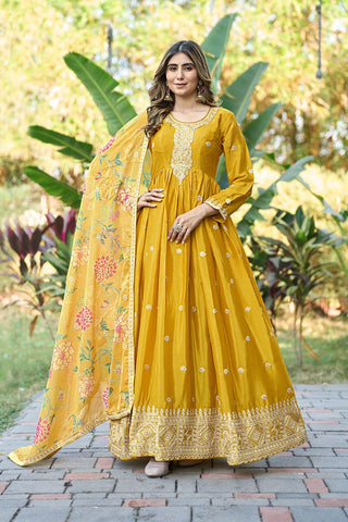 Yellow Embroidered Gown With Dupatta ClothsVilla