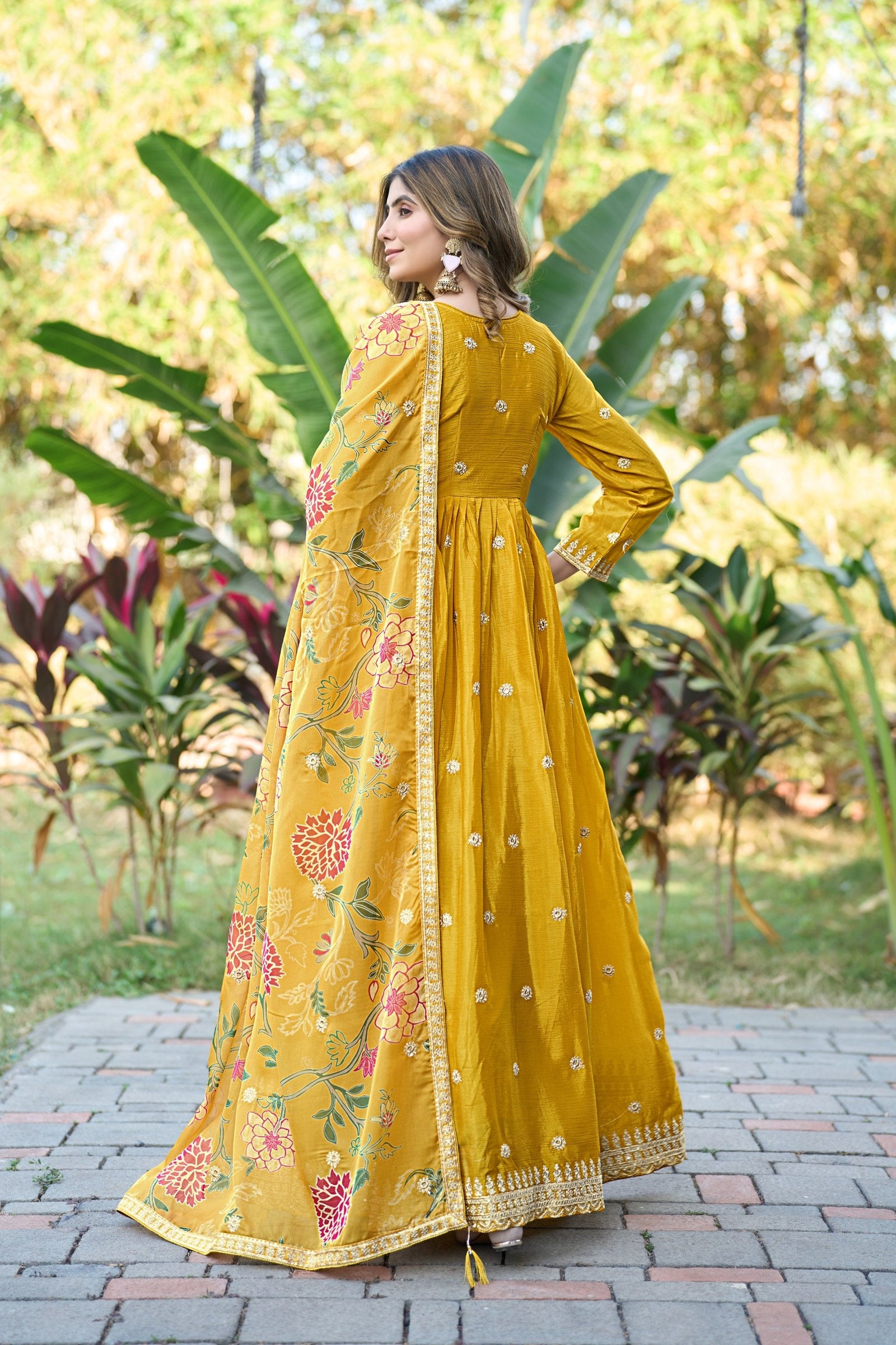 Yellow Embroidered Gown With Dupatta ClothsVilla