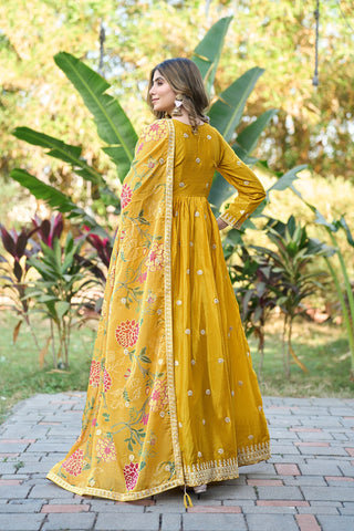 Yellow Embroidered Gown With Dupatta ClothsVilla