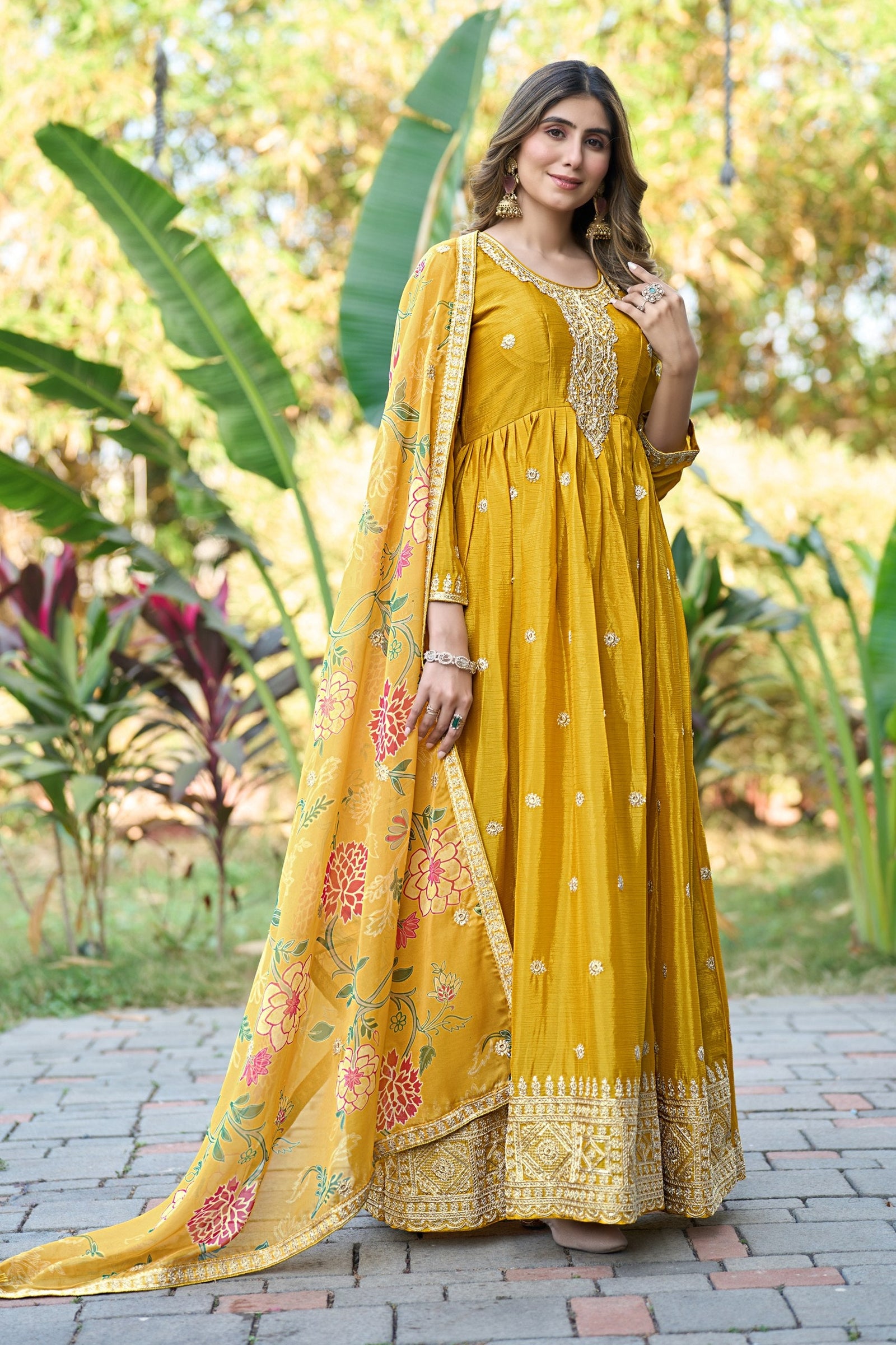 Yellow Embroidered Gown With Dupatta ClothsVilla