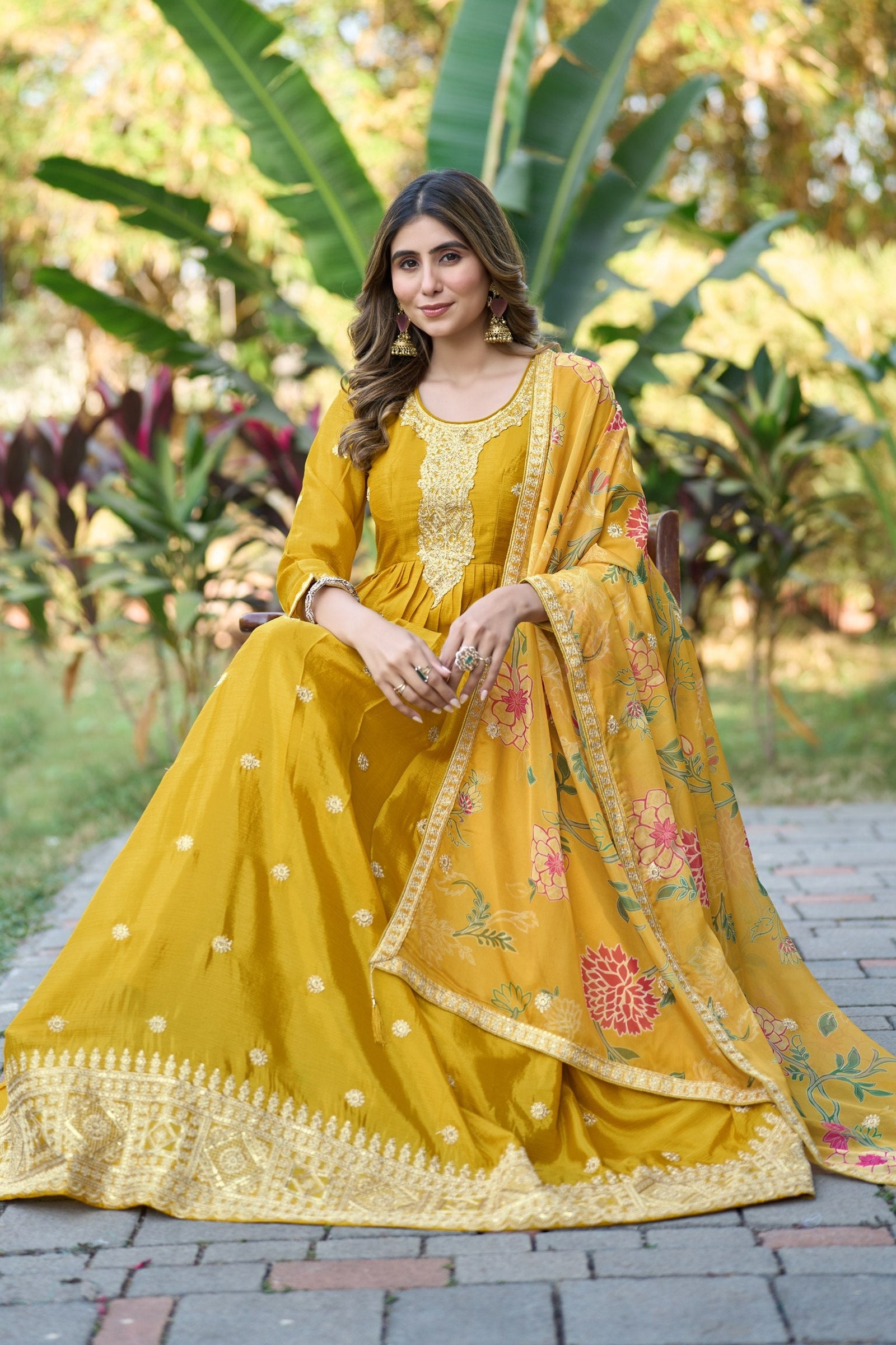 Yellow Embroidered Gown With Dupatta ClothsVilla