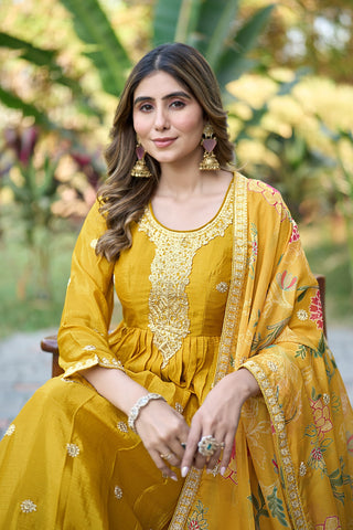 Yellow Embroidered Gown With Dupatta ClothsVilla