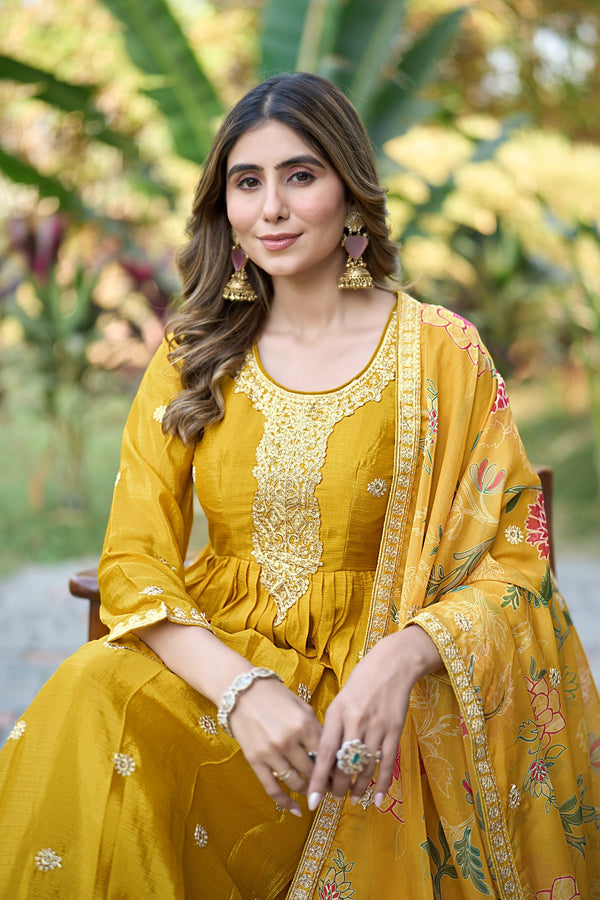 Yellow Embroidered Gown With Dupatta ClothsVilla