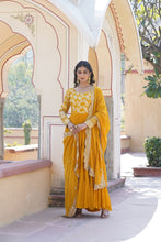 Load image into Gallery viewer, Faux Blooming Yellow Embroidered Gown with Viscose Jacquard &amp; Dupatta ClothsVilla