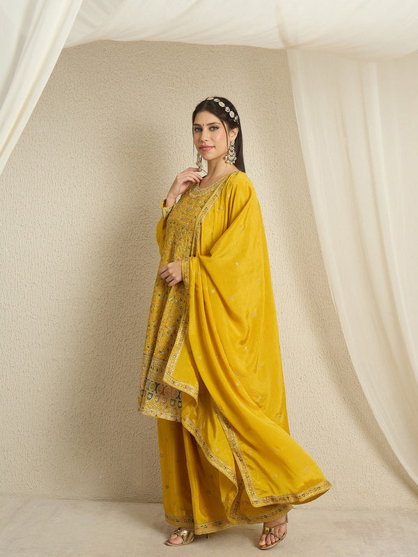 Yellow Embroidered Kurta Palazzo Set ClothsVilla
