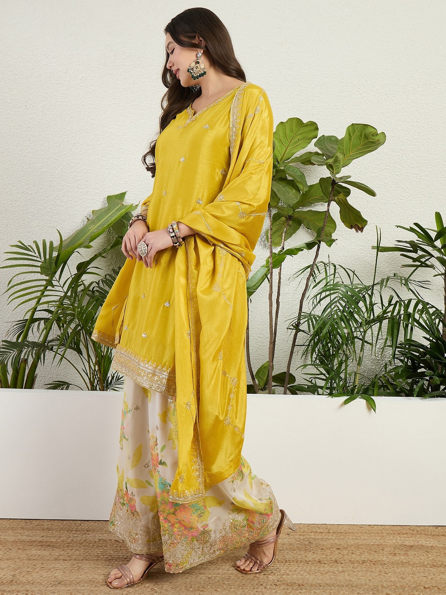 Yellow Embroidered Palazzo Set Clothsvilla