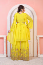 Load image into Gallery viewer, Yellow Embroidered Sharara Suit With Dupatta For Haldi