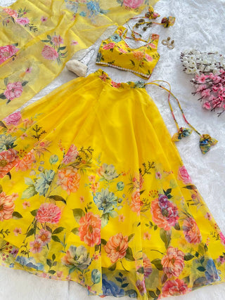 Yellow Exclusive Floral printed &nbsp;Elegance Lehenga Set ClothsVilla
