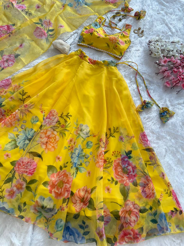 Yellow Exclusive Floral printed &nbsp;Elegance Lehenga Set ClothsVilla