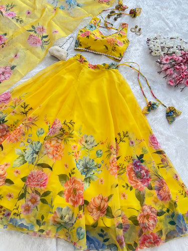 Yellow Exclusive Floral printed &nbsp;Elegance Lehenga Set ClothsVilla