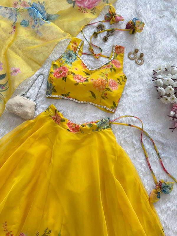 Yellow Exclusive Floral printed &nbsp;Elegance Lehenga Set ClothsVilla