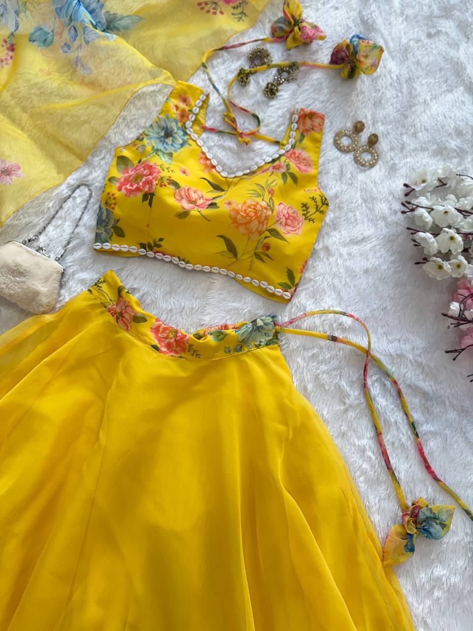 Yellow Exclusive Floral printed &nbsp;Elegance Lehenga Set ClothsVilla