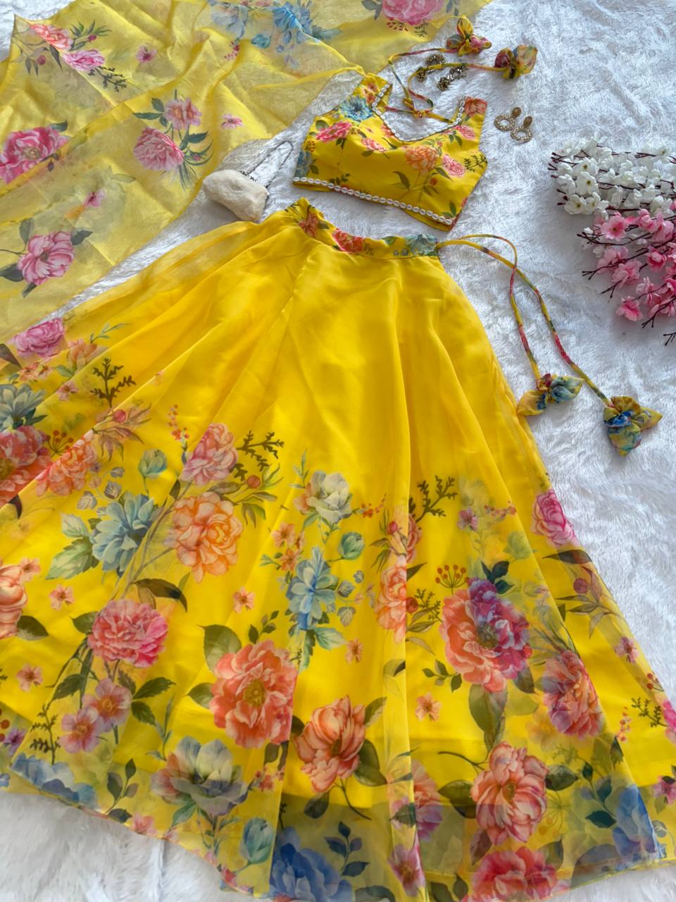 Yellow Exclusive Floral printed &nbsp;Elegance Lehenga Set ClothsVilla