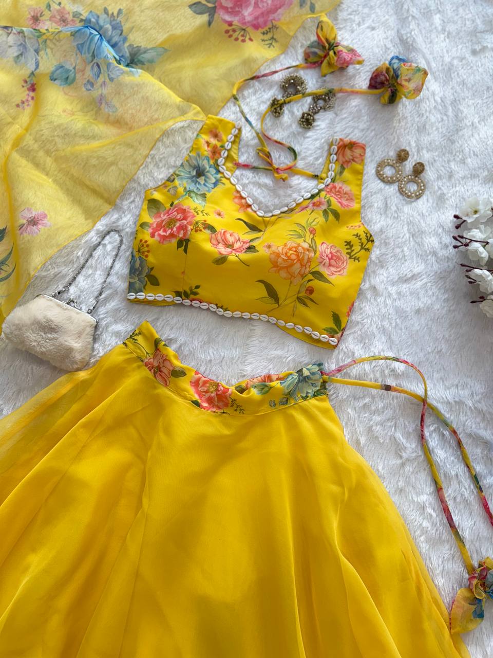 Yellow Exclusive Floral printed &nbsp;Elegance Lehenga Set ClothsVilla