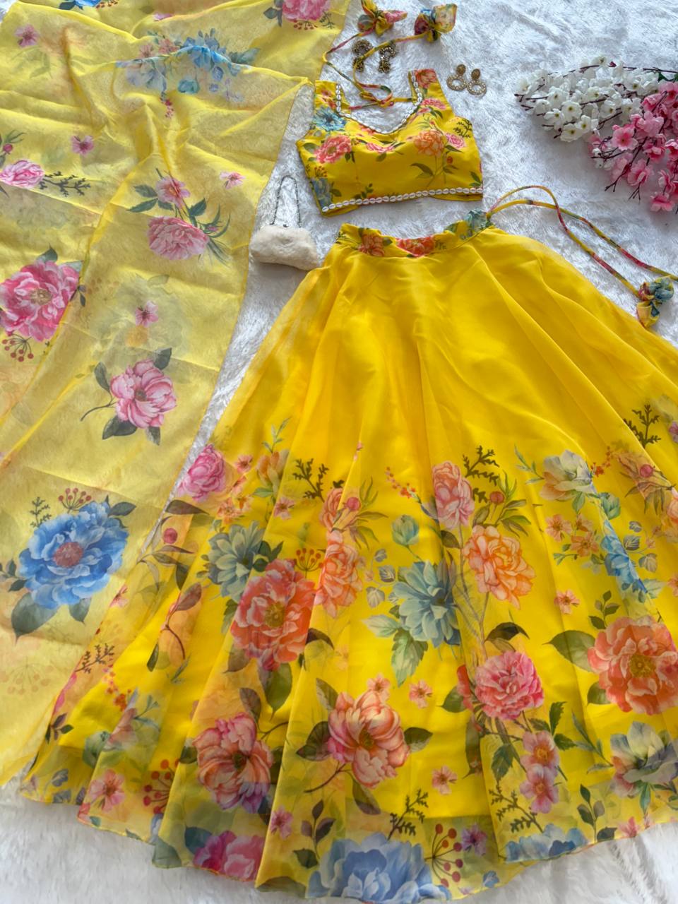 Yellow Exclusive Floral printed &nbsp;Elegance Lehenga Set ClothsVilla