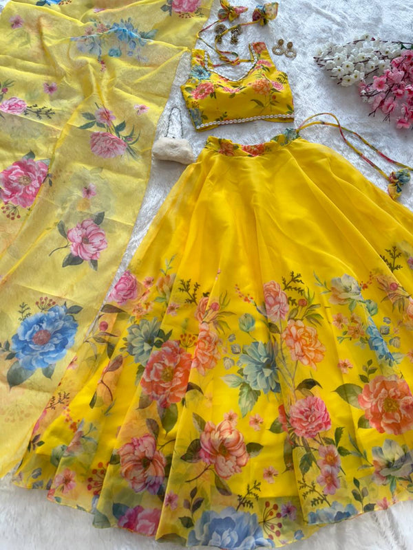 Yellow Exclusive Floral printed &nbsp;Elegance Lehenga Set ClothsVilla