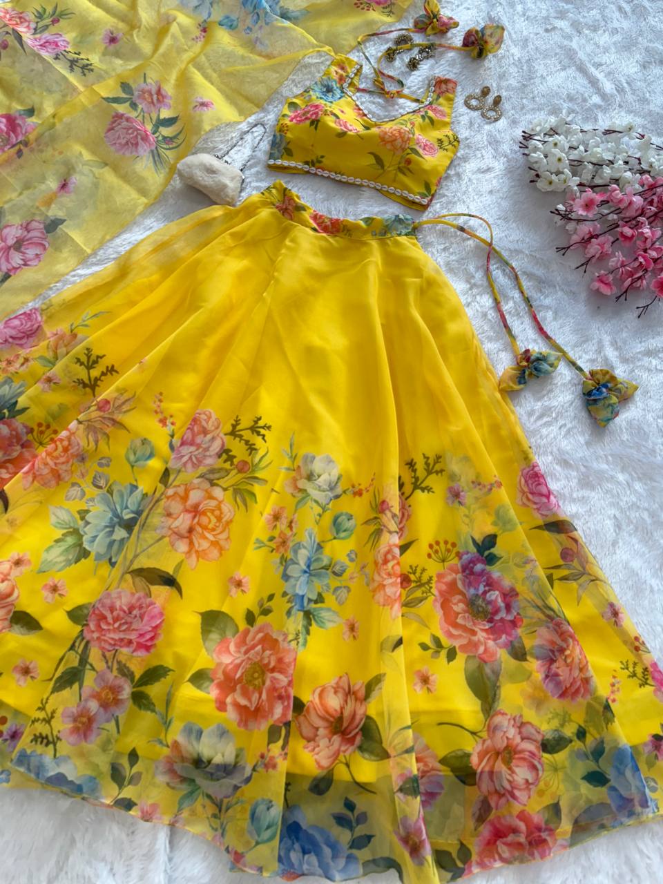 Yellow Exclusive Floral printed &nbsp;Elegance Lehenga Set ClothsVilla