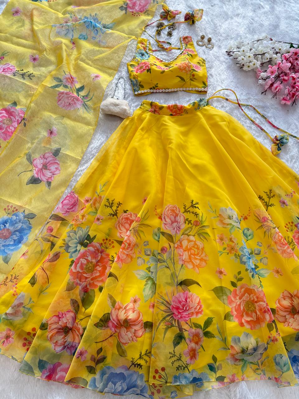 Yellow Exclusive Floral printed &nbsp;Elegance Lehenga Set ClothsVilla
