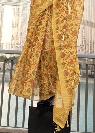 Yellow Exquisite Blended Tissue Silk Saree with Blouse Piece ClothsVilla