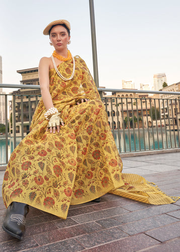 Yellow Exquisite Blended Tissue Silk Saree with Blouse Piece ClothsVilla