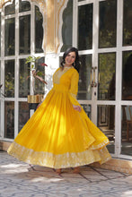 Load image into Gallery viewer, Yellow Faux Blooming Georgette Gown with Dupatta Clothsvilla