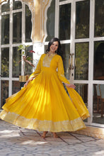 Load image into Gallery viewer, Yellow Faux Blooming Georgette Gown with Dupatta Clothsvilla