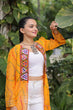 Load image into Gallery viewer, Yellow Faux Georgette Bandhani Shrug with Kutchi Patchwork ClothsVilla