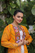 Load image into Gallery viewer, Yellow Faux Georgette Bandhani Shrug with Kutchi Patchwork ClothsVilla