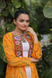 Load image into Gallery viewer, Yellow Faux Georgette Bandhani Shrug with Kutchi Patchwork ClothsVilla