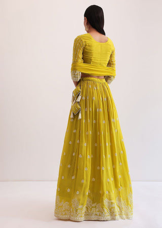 Yellow Faux Georgette Semi-Stitched Sequins Embroidered Lehenga with Can-Can, Unstitched Sequins–Embroidery Blouse & Plain Georgette Dupatta ClothsVilla