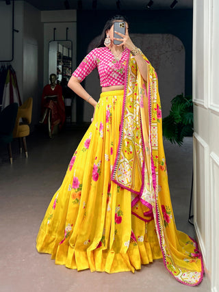 Yellow Floral Georgette Lehenga Choli ClothsVilla